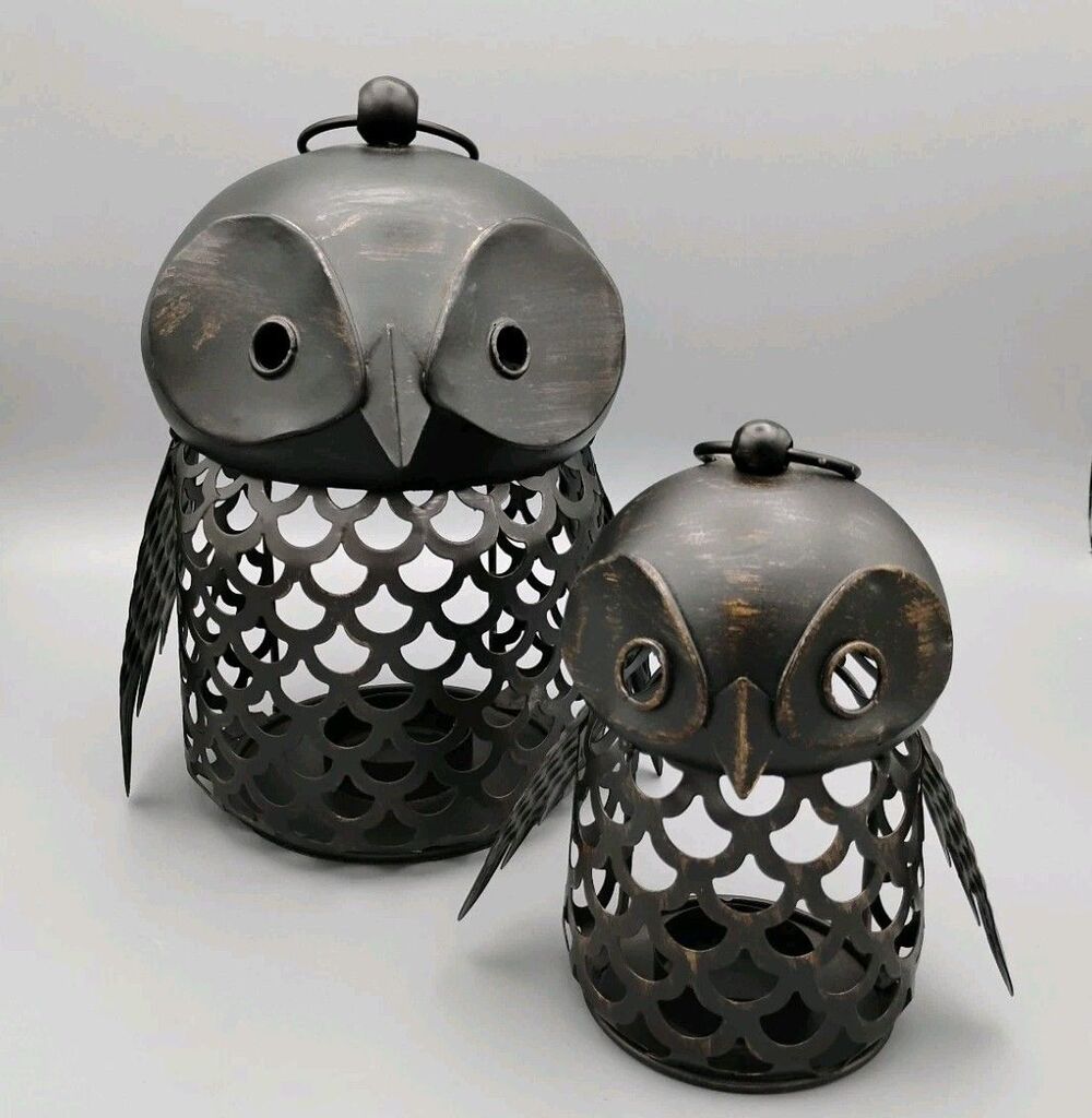 Vintage Jaclyn Smith Kmart Set Of 2 Metal Owl Outdoor Votive Candle Holders
